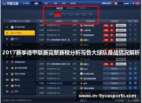 2017赛季德甲联赛完整赛程分析与各大球队备战情况解析